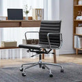 Silla de oficina ergonómica de cuero genuino de respaldo bajo con nervaduras - N/A