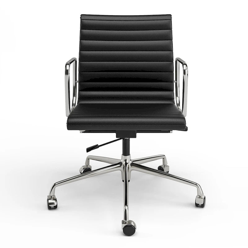 Silla de oficina ergonómica de cuero genuino de respaldo bajo con nervaduras - N/A
