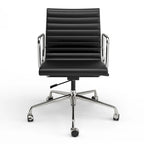 Silla de oficina ergonómica de cuero genuino de respaldo bajo con nervaduras - N/A