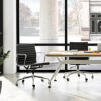 Silla de oficina ergonómica de cuero genuino de respaldo bajo con nervaduras - N/A