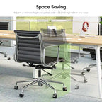 Silla de oficina ergonómica de cuero genuino de respaldo bajo con nervaduras - N/A
