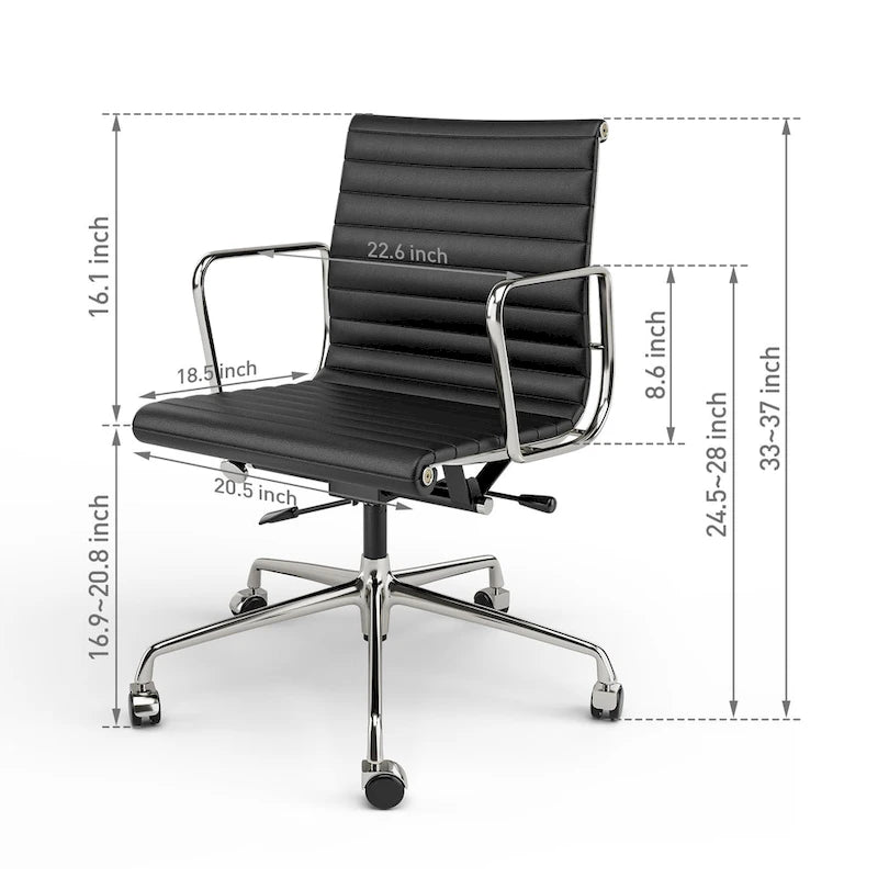 Silla de oficina ergonómica de cuero genuino de respaldo bajo con nervaduras - N/A