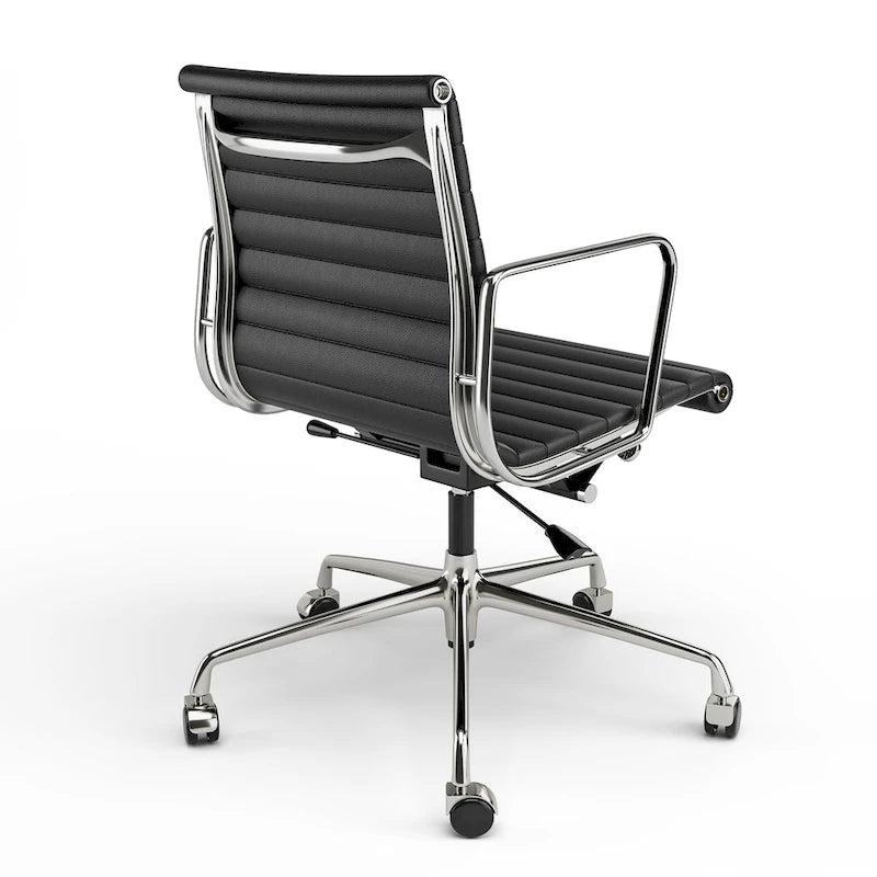 Silla de oficina ergonómica de cuero genuino de respaldo bajo con nervaduras - N/A