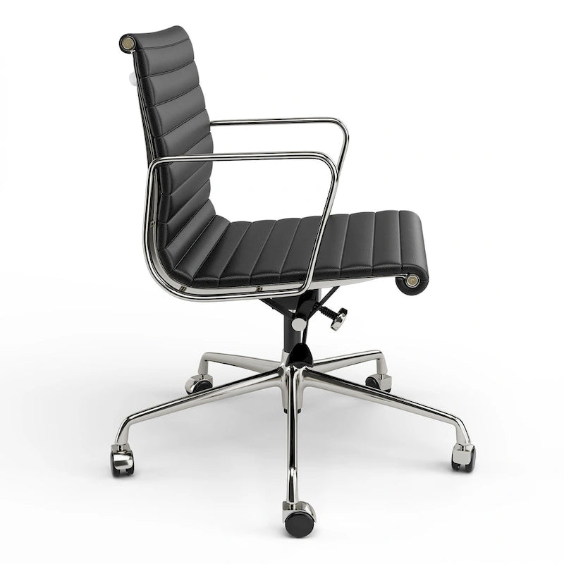Silla de oficina ergonómica de cuero genuino de respaldo bajo con nervaduras - N/A