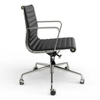 Silla de oficina ergonómica de cuero genuino de respaldo bajo con nervaduras - N/A