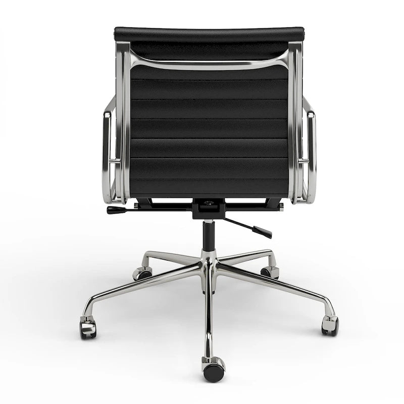 Silla de oficina ergonómica de cuero genuino de respaldo bajo con nervaduras - N/A