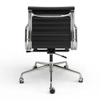 Silla de oficina ergonómica de cuero genuino de respaldo bajo con nervaduras - N/A