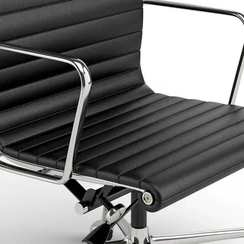 Silla de oficina ergonómica de cuero genuino de respaldo bajo con nervaduras - N/A