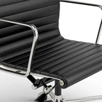 Silla de oficina ergonómica de cuero genuino de respaldo bajo con nervaduras - N/A