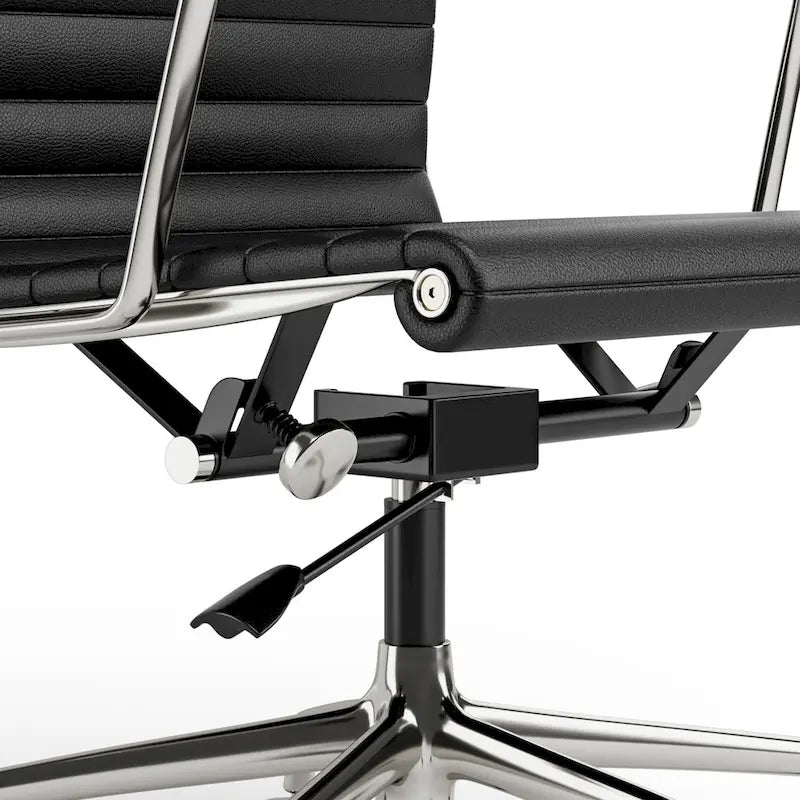 Silla de oficina ergonómica de cuero genuino de respaldo bajo con nervaduras - N/A
