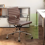 Silla de oficina ergonómica de cuero genuino de respaldo bajo con nervaduras - N/A