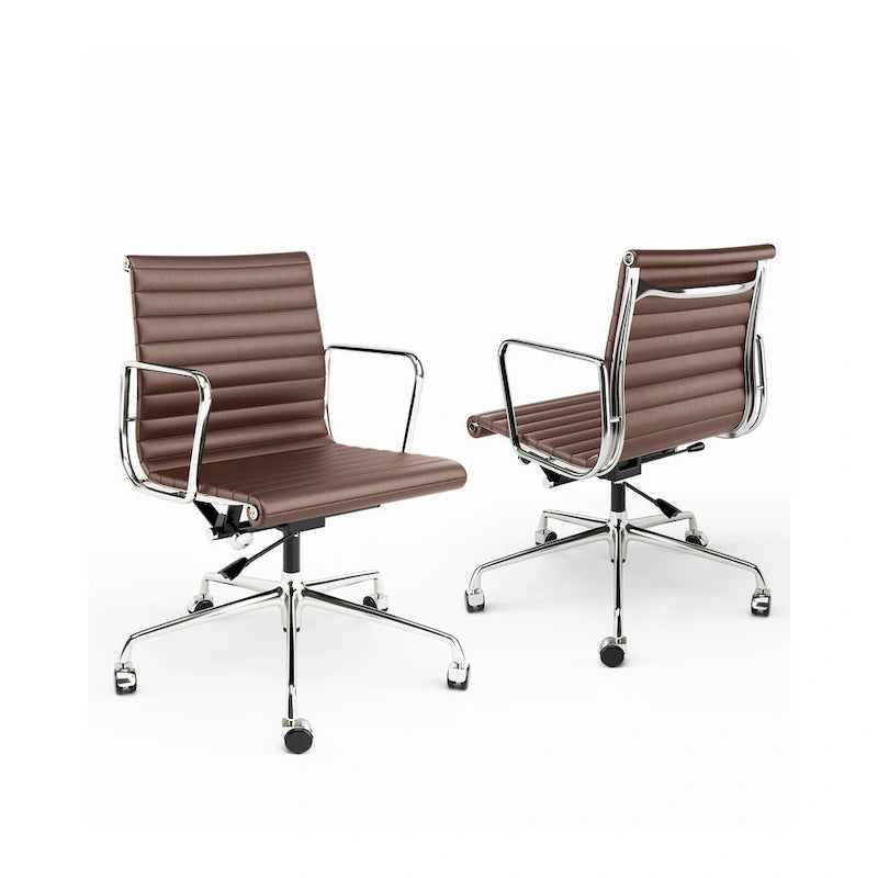Silla de oficina ergonómica de cuero genuino de respaldo bajo con nervaduras - N/A