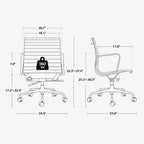 Silla de oficina ergonómica de cuero genuino de respaldo bajo con nervaduras - N/A