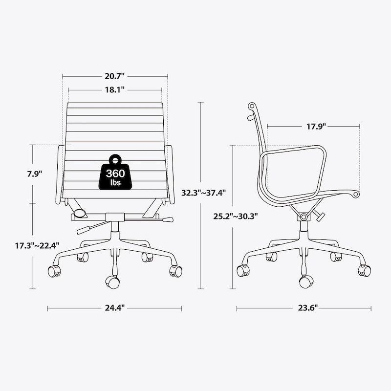 Silla de oficina ergonómica de cuero genuino de respaldo bajo con nervaduras - N/A