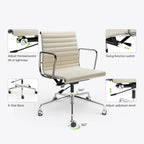Silla de oficina ergonómica de cuero genuino de respaldo bajo con nervaduras - N/A