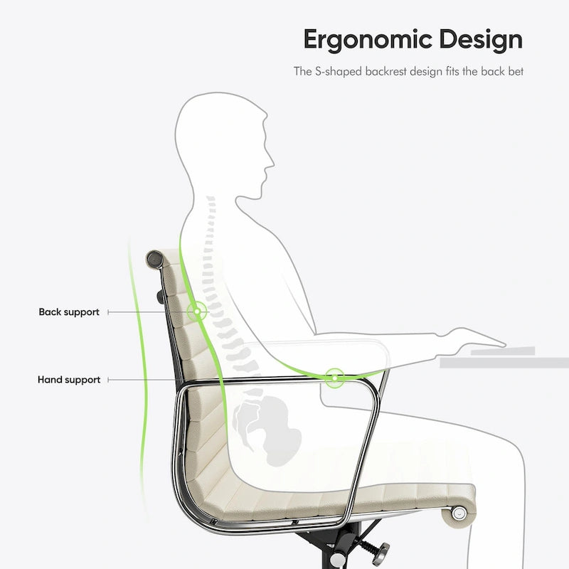 Silla de oficina ergonómica de cuero genuino de respaldo bajo con nervaduras - N/A