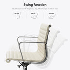 Silla de oficina ergonómica de cuero genuino de respaldo bajo con nervaduras - N/A