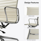 Silla de oficina ergonómica de cuero genuino de respaldo bajo con nervaduras - N/A