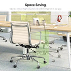 Silla de oficina ergonómica de cuero genuino de respaldo bajo con nervaduras - N/A