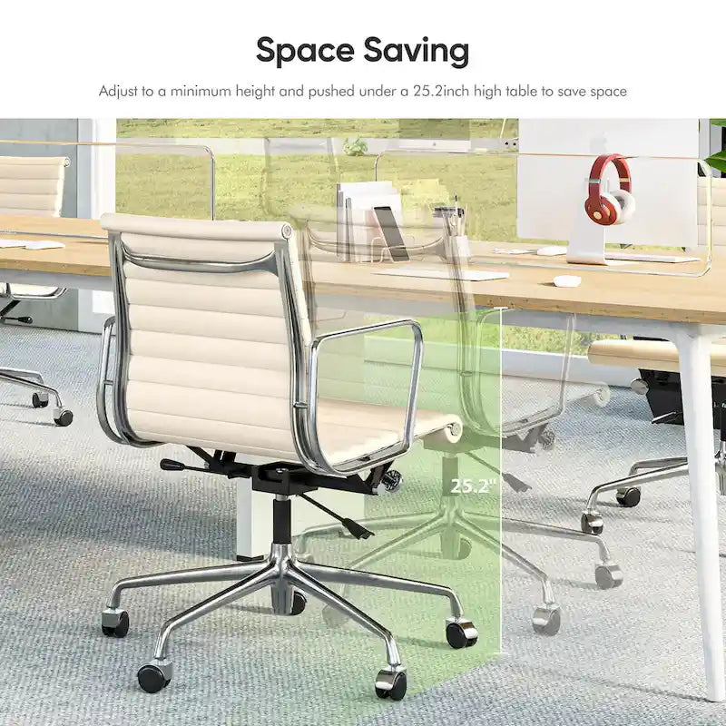Silla de oficina ergonómica de cuero genuino de respaldo bajo con nervaduras - N/A