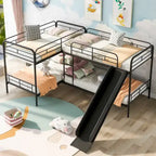 Litera en forma de L de tamaño doble con tobogán y escalera, Negro