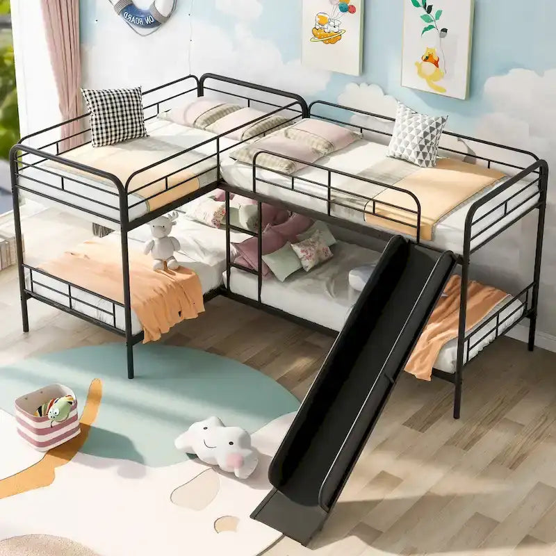 Litera en forma de L de tamaño doble con tobogán y escalera, Negro