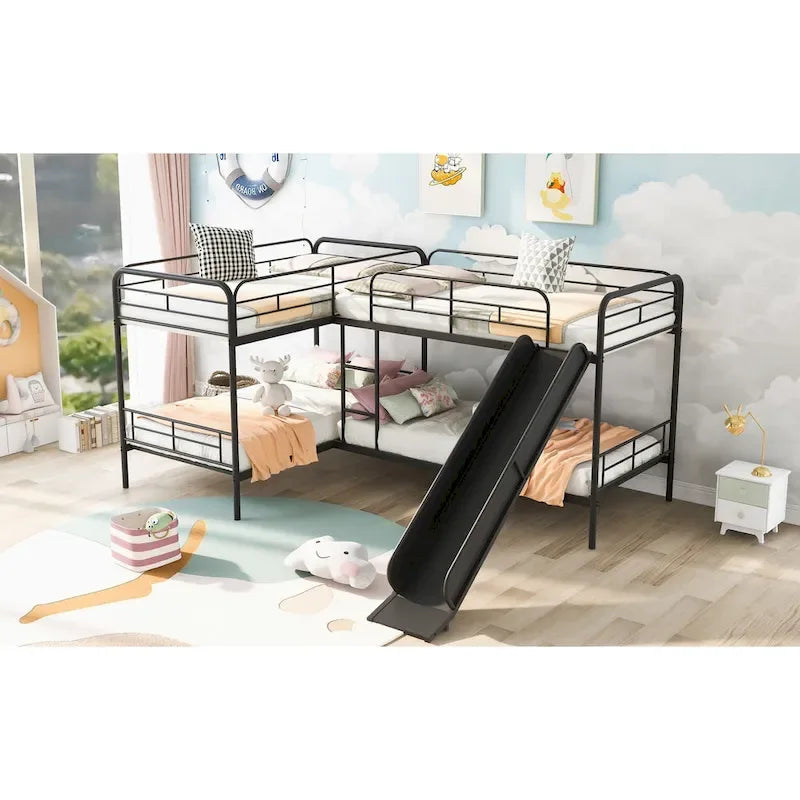 Litera en forma de L de tamaño doble con tobogán y escalera, Negro
