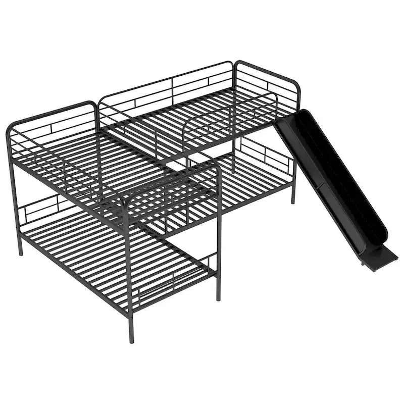 Litera en forma de L de tamaño doble con tobogán y escalera, Negro