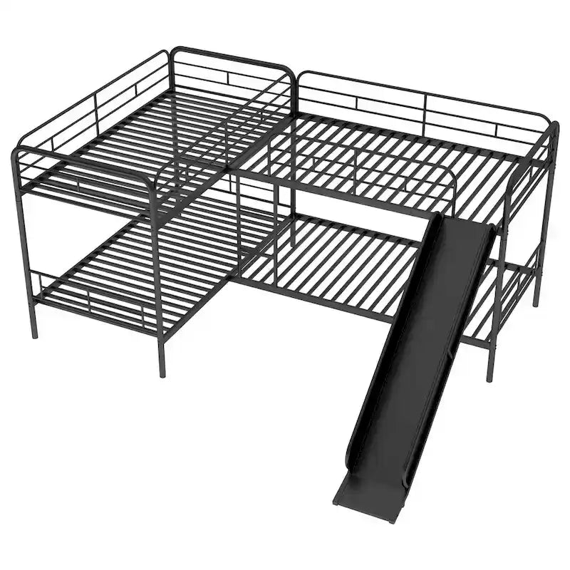 Litera en forma de L de tamaño doble con tobogán y escalera, Negro