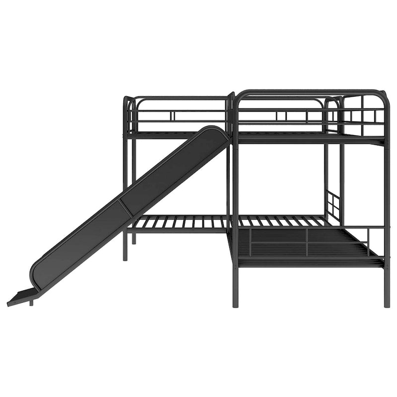 Litera en forma de L de tamaño doble con tobogán y escalera, Negro