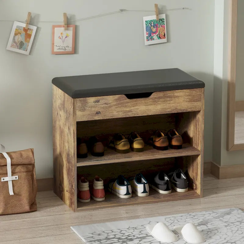 Banco zapatero 24W con cojín de esponja, asiento para sala de estar, mueble para zapatos