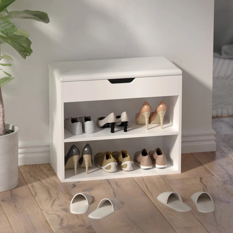 Banco zapatero 24W con cojín de esponja, asiento para sala de estar, mueble para zapatos
