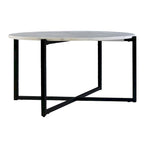 Mesa de centro redonda Ivy de 30 pulgadas con tapa de mármol y estructura metálica, blanca y negra