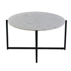 Mesa de centro redonda Ivy de 30 pulgadas con tapa de mármol y estructura metálica, blanca y negra