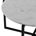 Mesa de centro redonda Ivy de 30 pulgadas con tapa de mármol y estructura metálica, blanca y negra