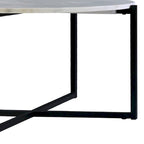 Mesa de centro redonda Ivy de 30 pulgadas con tapa de mármol y estructura metálica, blanca y negra