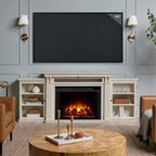 Mueble de TV con chimenea eléctrica en blanco desgastado