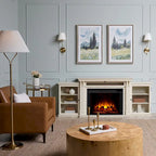Mueble de TV con chimenea eléctrica en blanco desgastado
