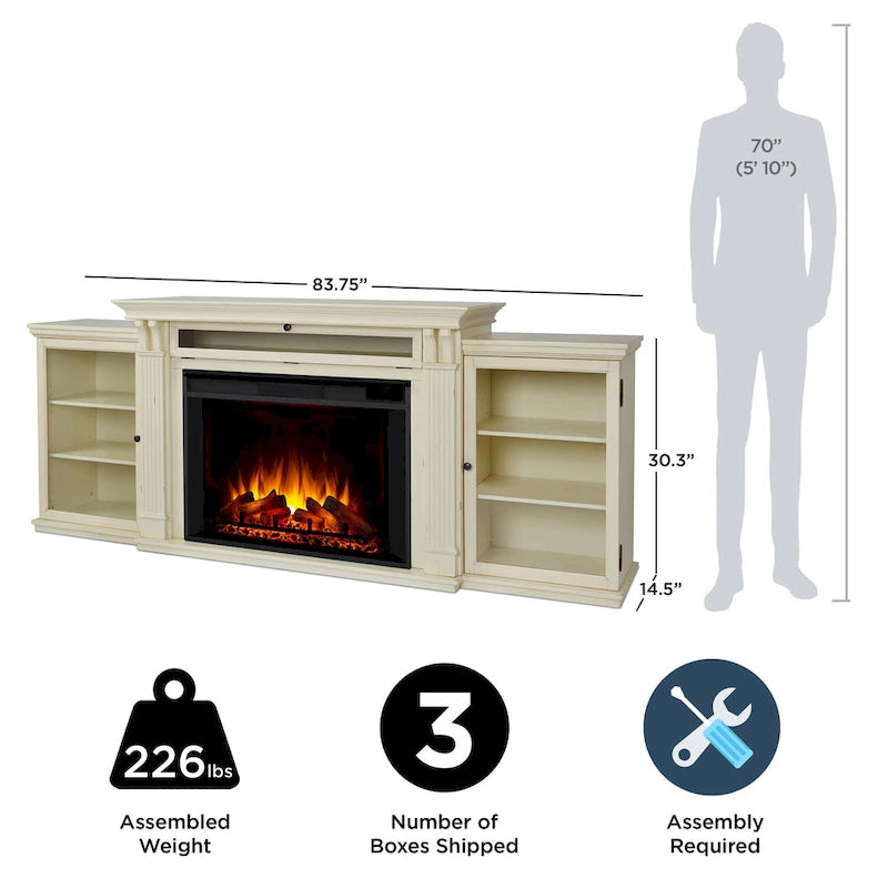 Mueble de TV con chimenea eléctrica en blanco desgastado