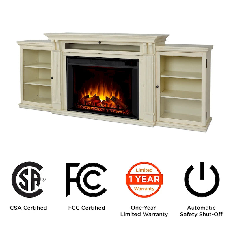 Mueble de TV con chimenea eléctrica en blanco desgastado