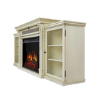 Mueble de TV con chimenea eléctrica en blanco desgastado