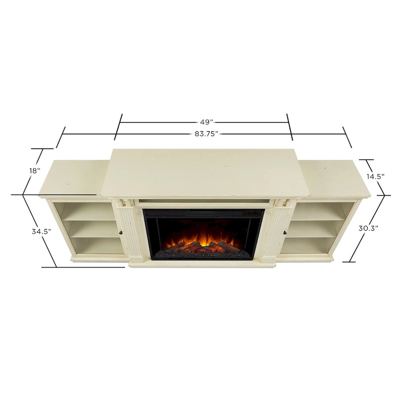 Mueble de TV con chimenea eléctrica en blanco desgastado