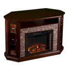 Mueble esquinero para TV de hasta 50" con chimenea eléctrica de piedra sintética
