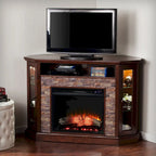 Mueble esquinero para TV de hasta 50" con chimenea eléctrica de piedra sintética