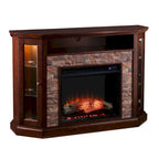 Mueble esquinero para TV de hasta 50" con chimenea eléctrica de piedra sintética