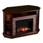 Mueble esquinero para TV de hasta 50" con chimenea eléctrica de piedra sintética
