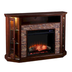 Mueble esquinero para TV de hasta 50" con chimenea eléctrica de piedra sintética