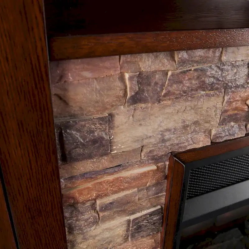 Mueble esquinero para TV de hasta 50" con chimenea eléctrica de piedra sintética