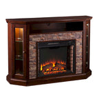 Mueble esquinero para TV de hasta 50" con chimenea eléctrica de piedra sintética