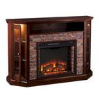 Mueble esquinero para TV de hasta 50" con chimenea eléctrica de piedra sintética